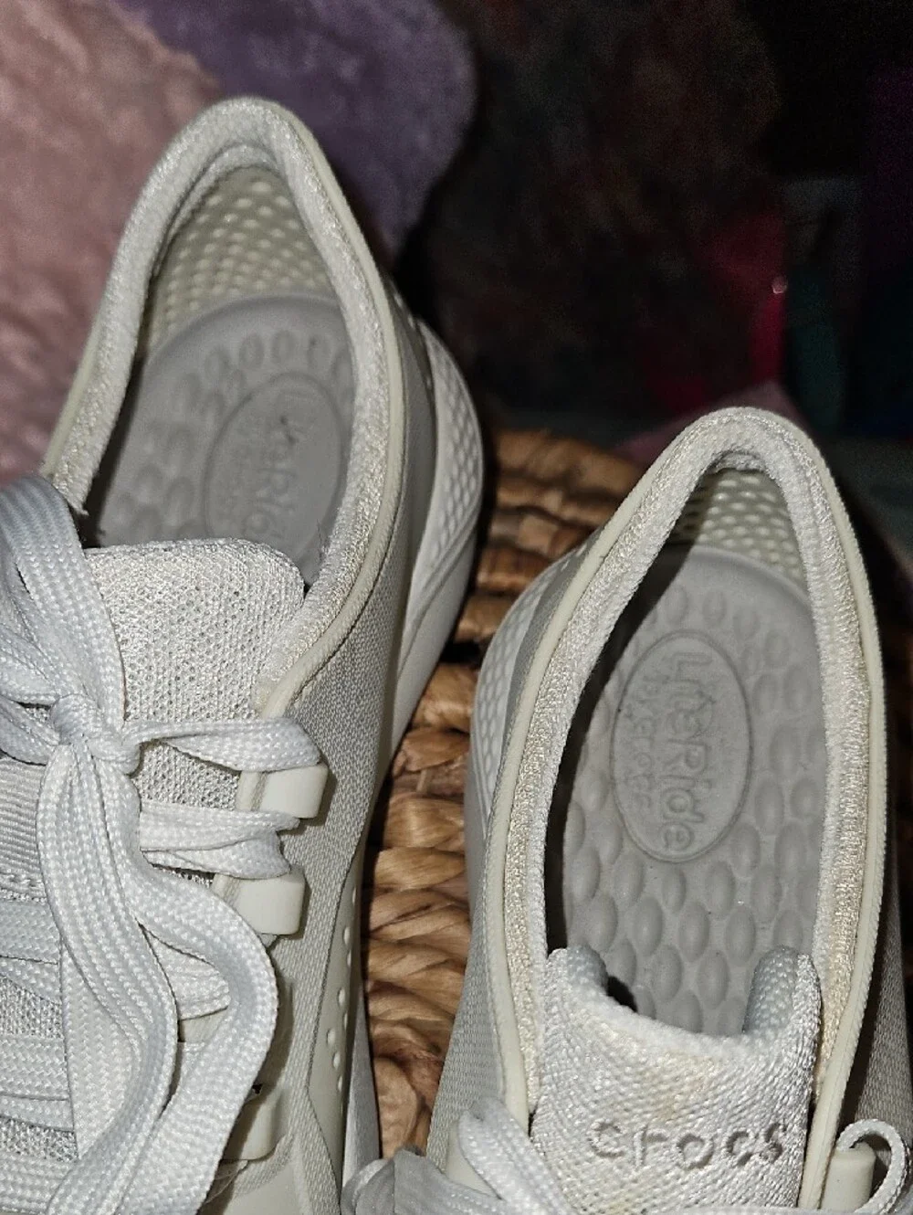 CROCS Women's Lace-Up Perforated Sneakers in Off-White